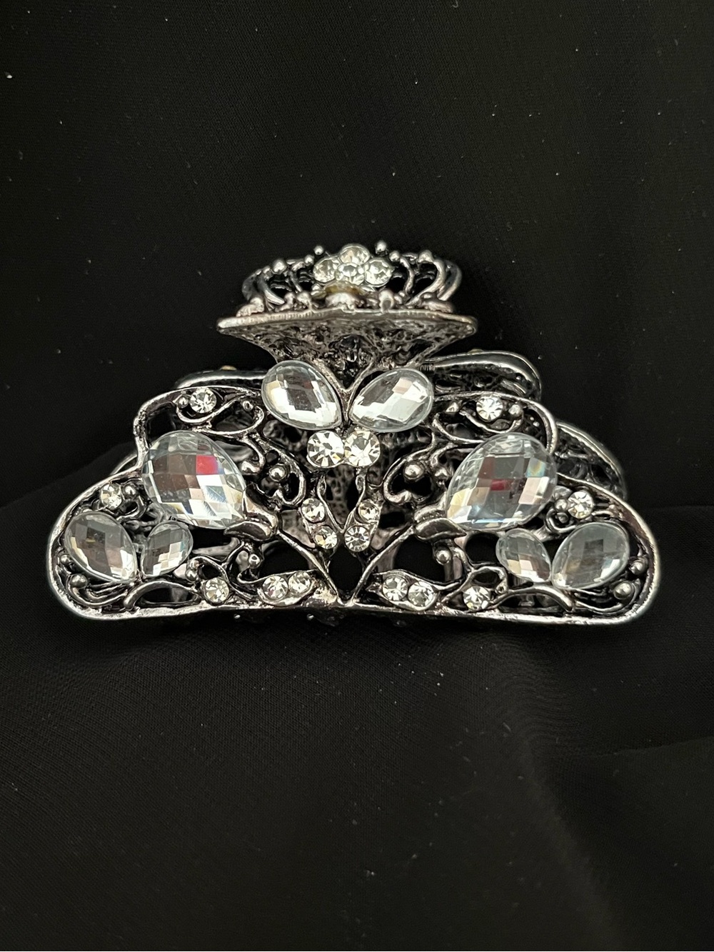 Crystal-Embellished Silver Hair Clip